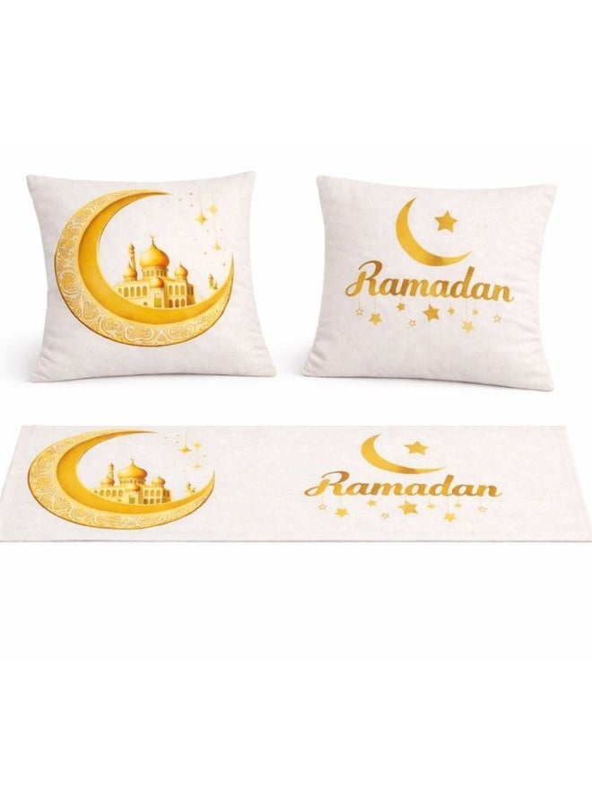 سنوز طقم رمضان تصميم هلال 3 قطع ( رانر سفره , 45*90 سم + 2 كوشن مقاس 40*40 سم ) - Image 1